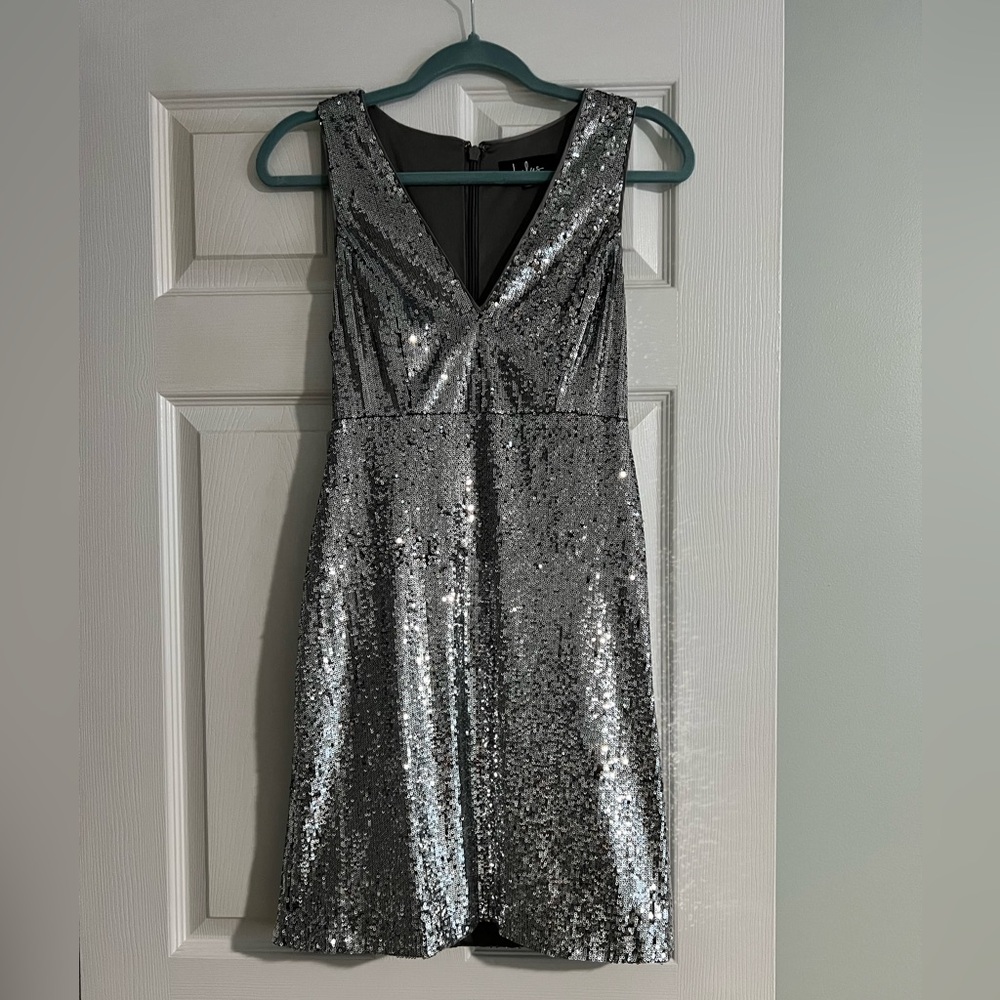 Silver sequin v neck lulus dress size S